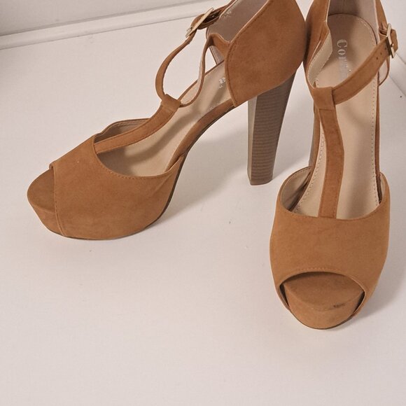 Corrina Tan Suede Platform Wooden Heel Size Misses 9 - Picture 3 of 10